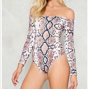 Nasty Gal Off the Shoulder Snakeskin Bodysuit